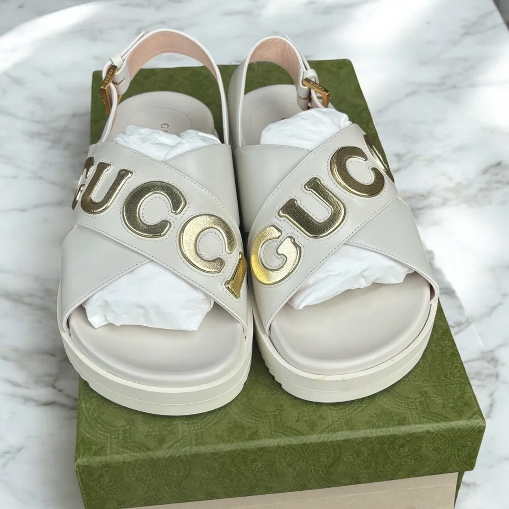 Brand New In Box Gucci Metallic Gold Sandals - Picture 3 of 12